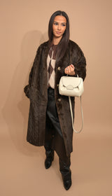 Manteau fourrure vegan tressée - Veste chaude élégante marron ou beige