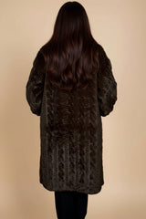 Manteau fourrure vegan tressée - Veste chaude élégante marron ou beige